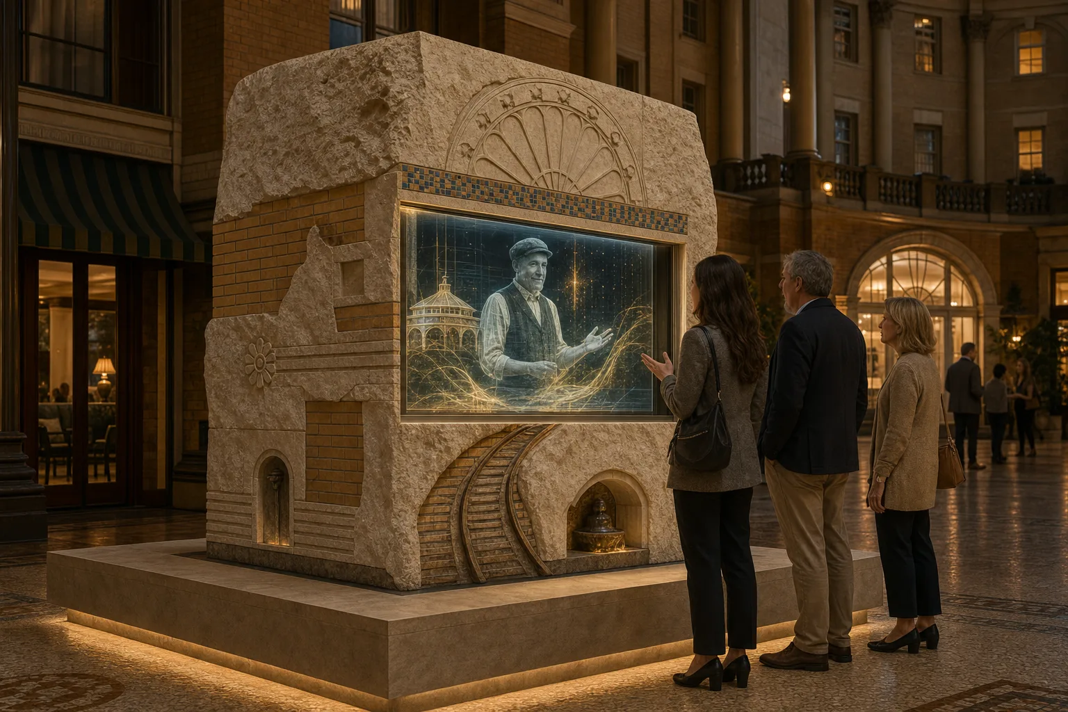 Monolith: A freestanding form in regional stone or brick, at tabletop or architectural scale, for civic and public sites.