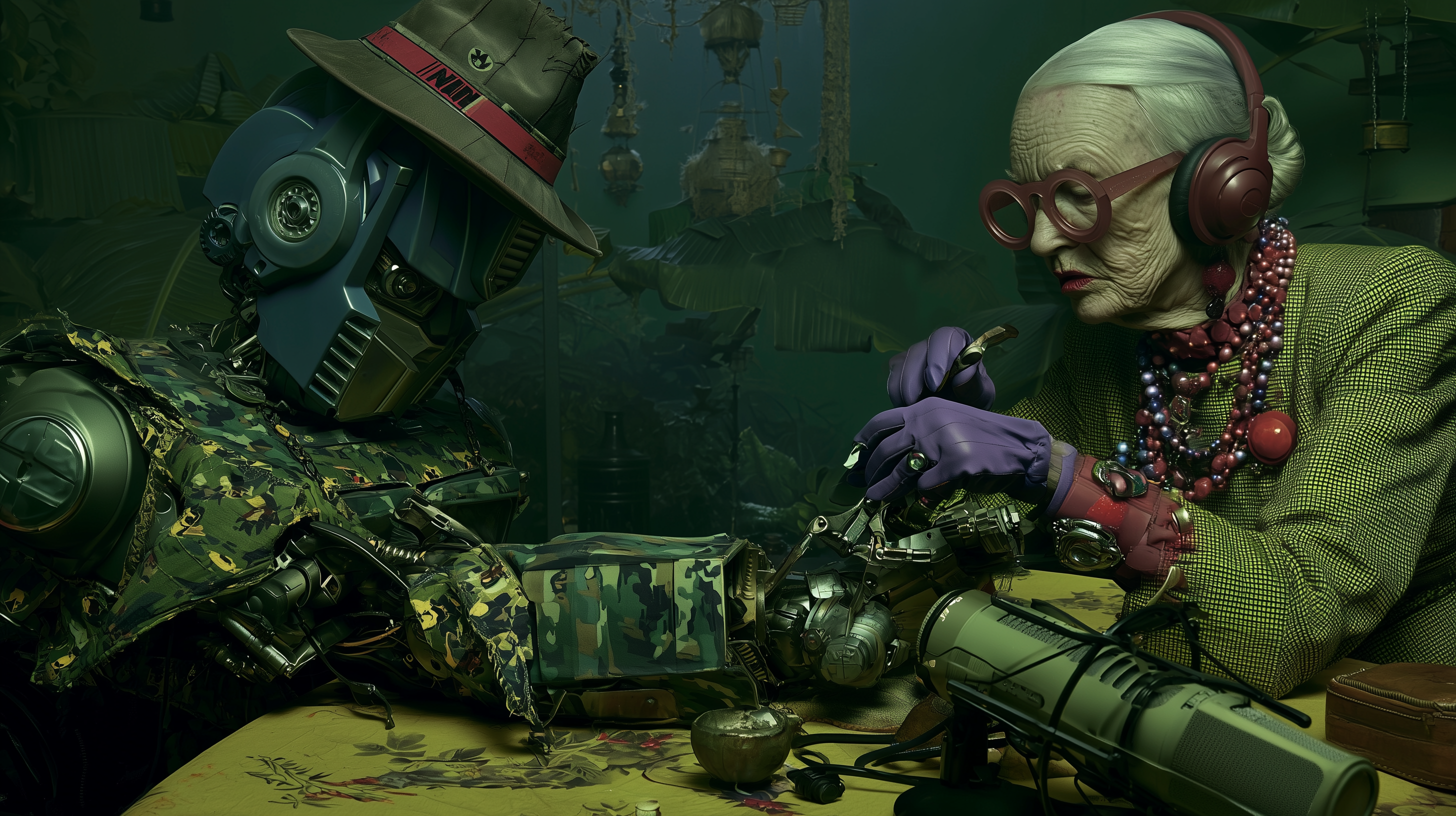 Older woman and a domestic robot