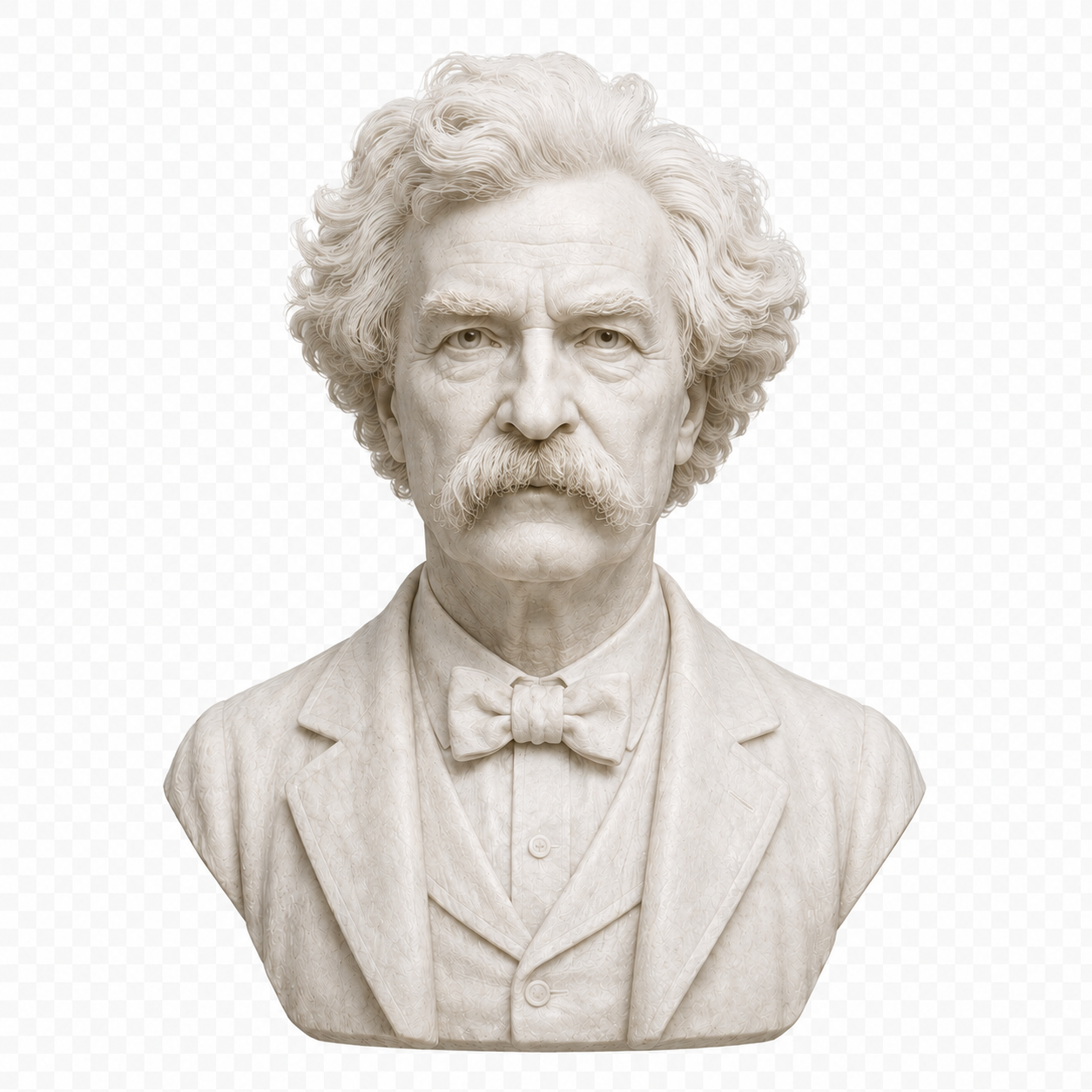 Mark Twain rendered as a sculpted bust.