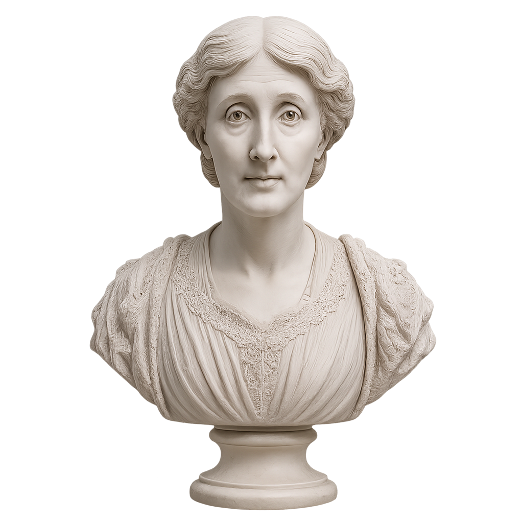 Virginia Woolf rendered as a sculpted bust.