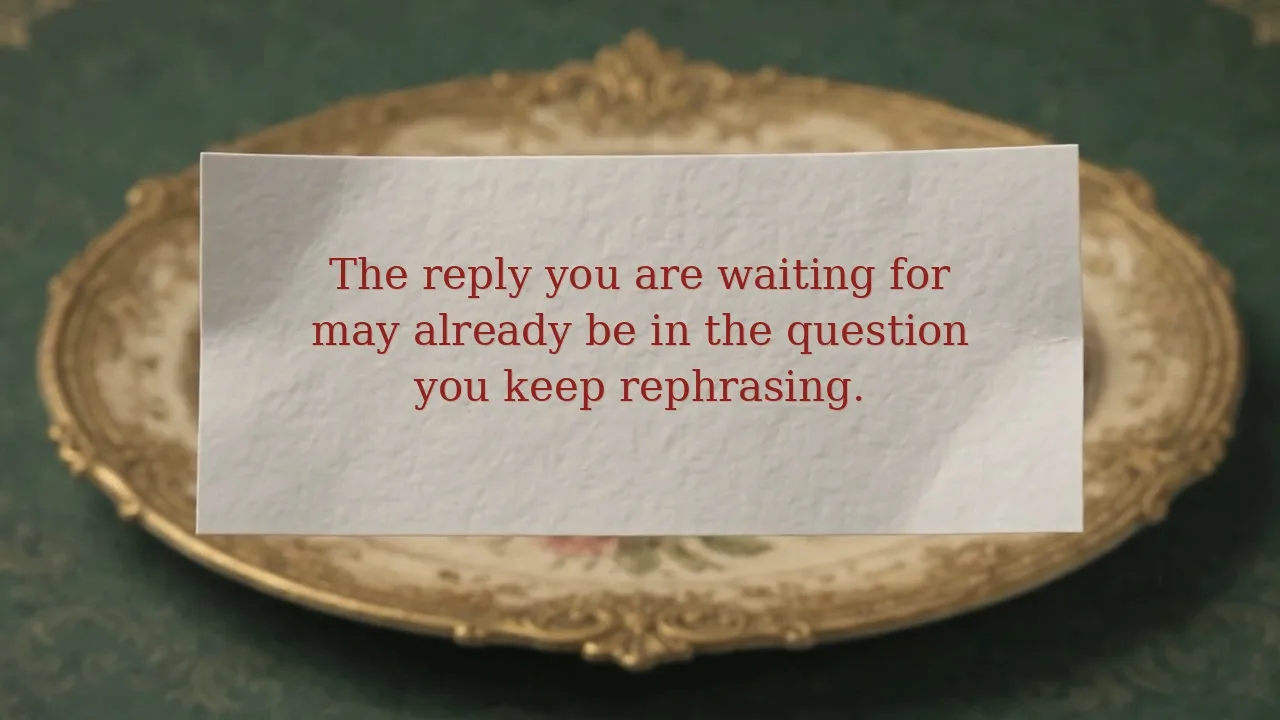 A printed fortune slip on a gilded plate, one of the Oracle's bottled-fortune modes.